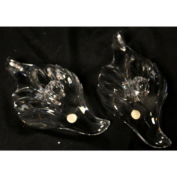 Pair of German Bleikristall Clear Dove Taper Candle Holders 24% Lead Crystal - Picture 8 of 9